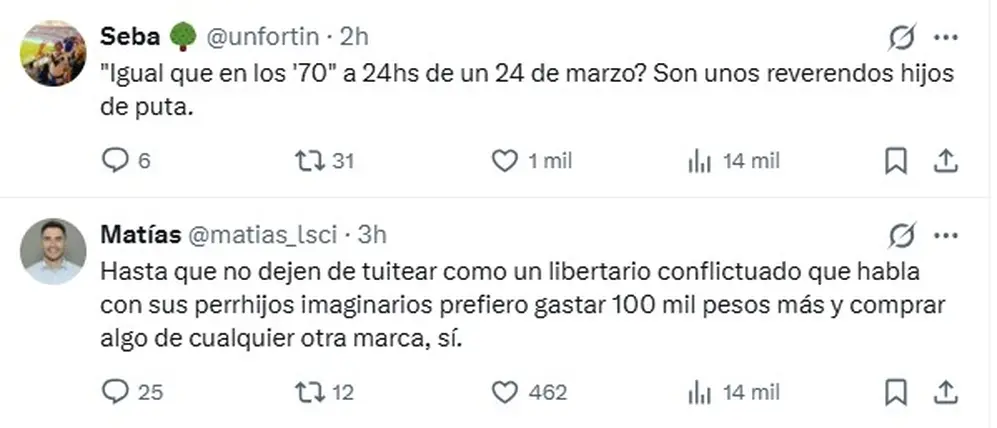 Otros de los mensajes de los usuarios contra el tuit de la empresa