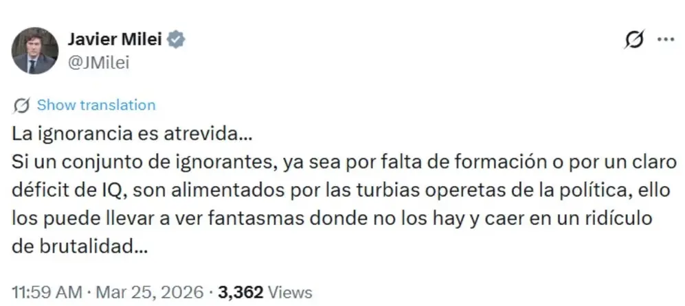 El tuit de Milei defendiendo a Adorni