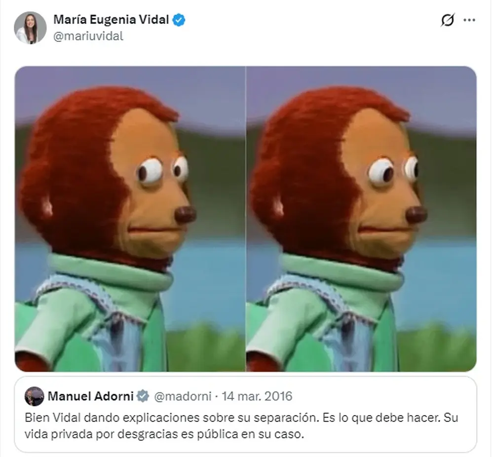 El mensaje con meme incluido con el que Vidal chicaneó a Adorni