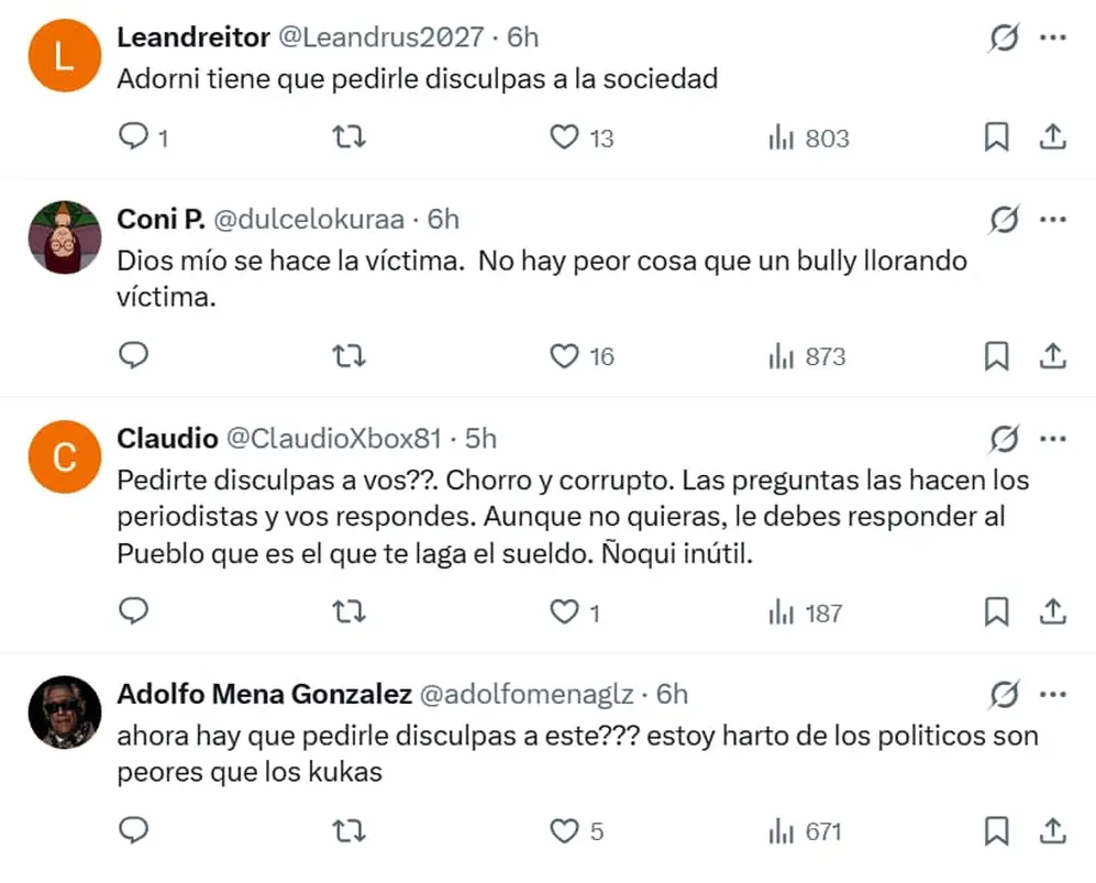Las redes sociales se llenaron de comentarios en contra de Adorni, tras su conferencia de prensa.
