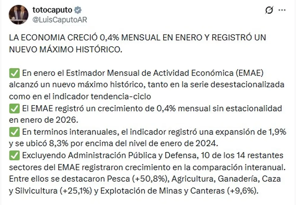 El mensaje de Luis Caputo, con la economía en un 