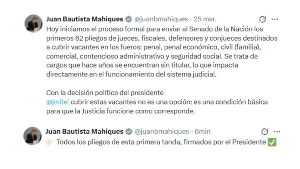 El ministro de Justicia confirmó que todos los pliegos llevan la firma del Presidente