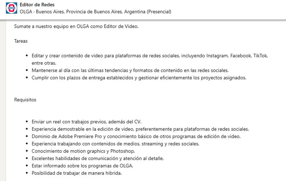 Canal de streaming Olga busca empleados en su perfil de LinkedIn
