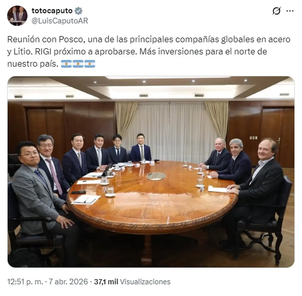 El mensaje de Luis Caputo sobre el ingreso de la minera surcoreana al RIGI