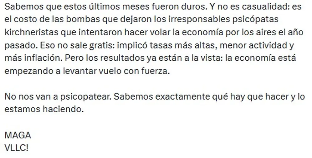 El cierre del mensaje de Milei
