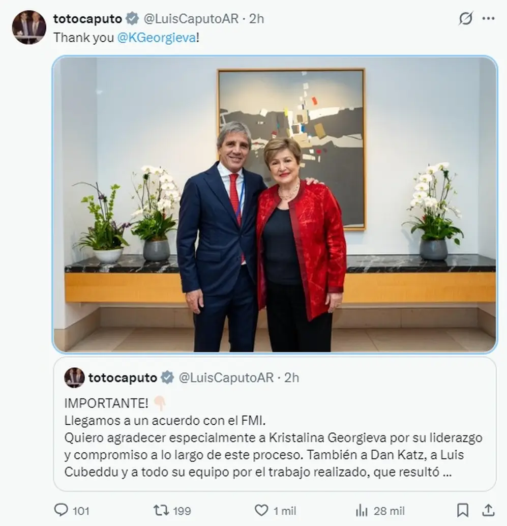 El mensaje de Caputo, tras el nuevo acuerdo con el FMI