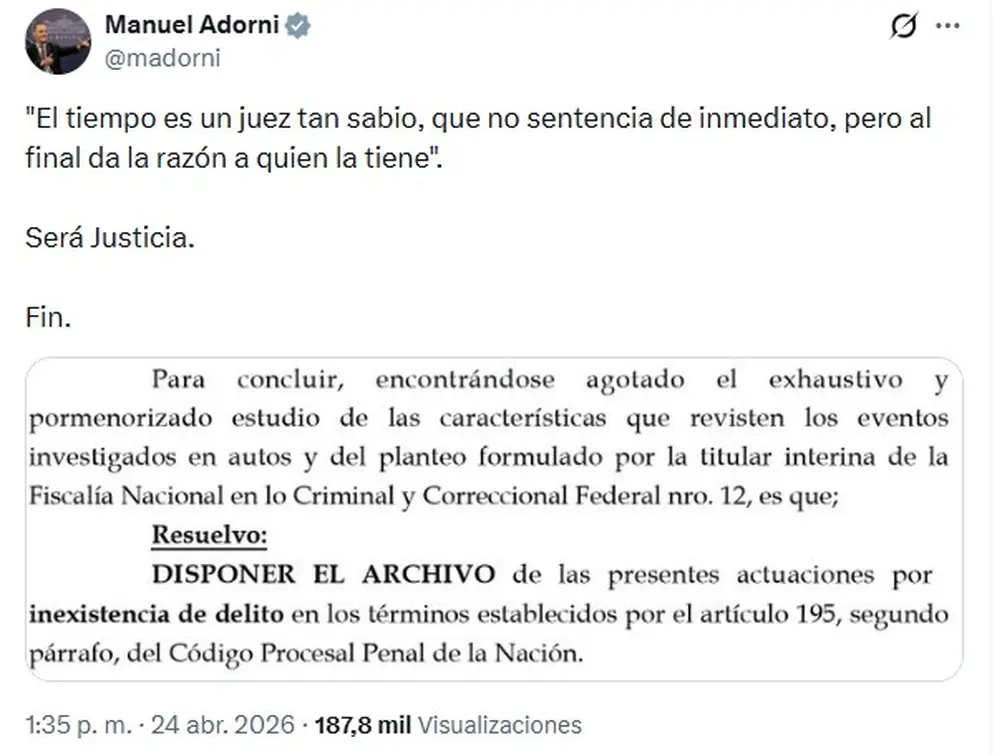 El mensaje de Manuel Adorni tras el fallo del juez Rafecas