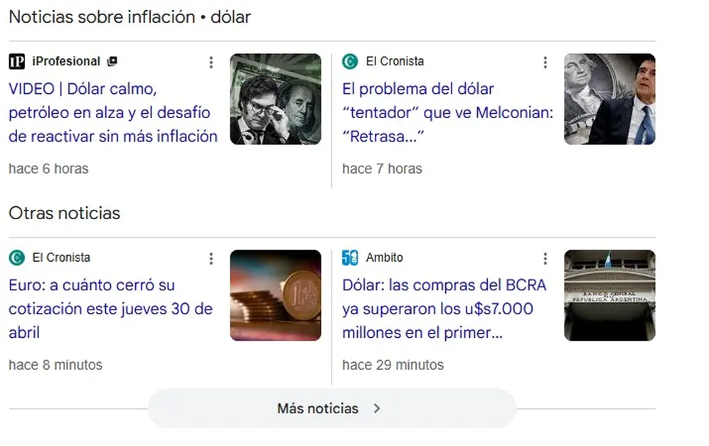 Las notas de iProfesional aparecerán como destacadas a la hora de buscar información