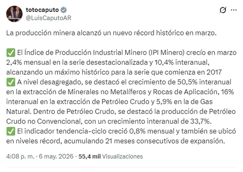 El ministro de Economía se refirió al nuevo récord histórico en marzo