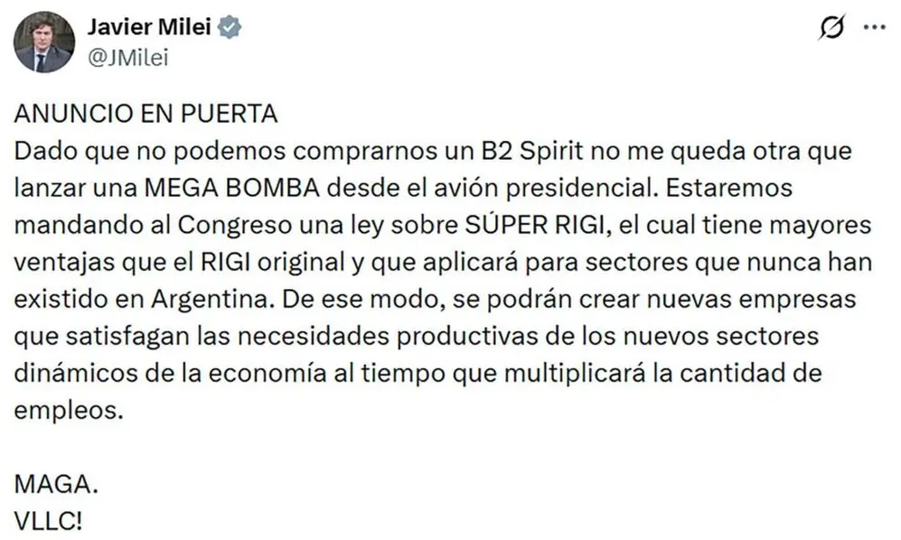 El tuit del anuncio del presidente sobre un 