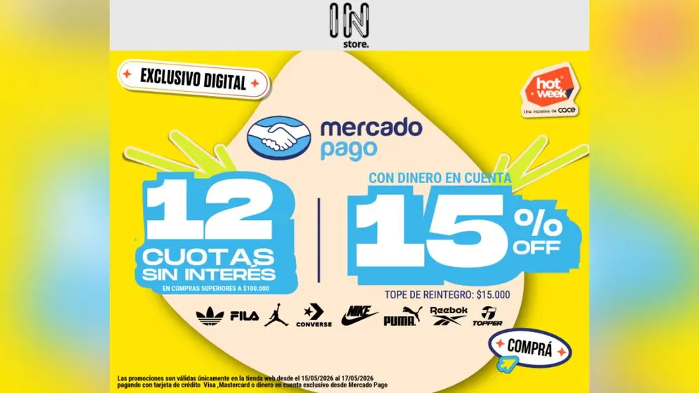 IN Store ofrece 12 cuotas sin interés pagando con Mercado Pago en compras superiores a $100.000