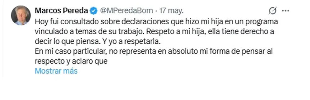 La respuesta de Marcos Pereda ante los dichos de su hija