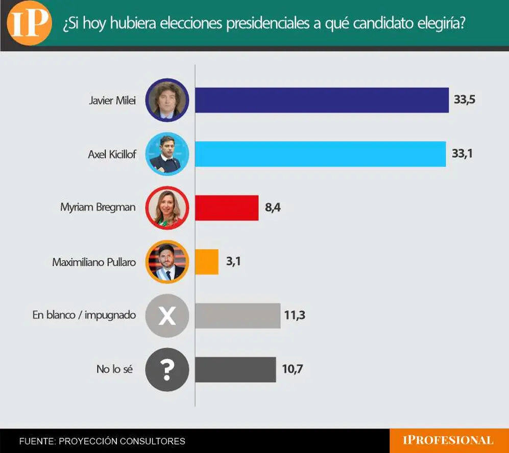 Milei le ganó por apenas 4 décimas a Kicillof en la medición por candidatos