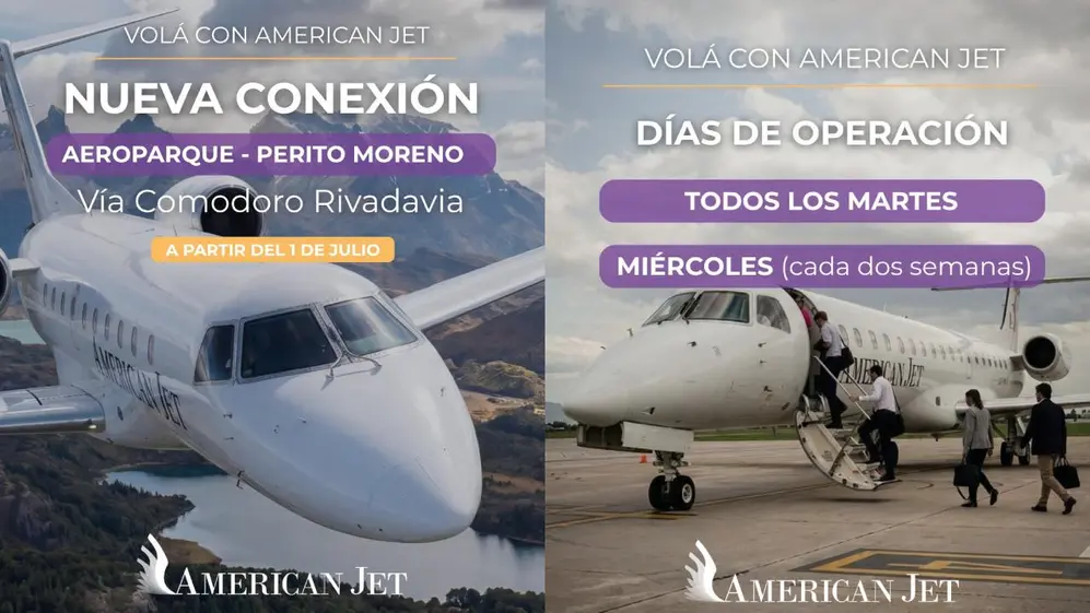 American Jet ya vende sus pasajes a Perito Moreno: los vuelos arrancan el 1° de julio