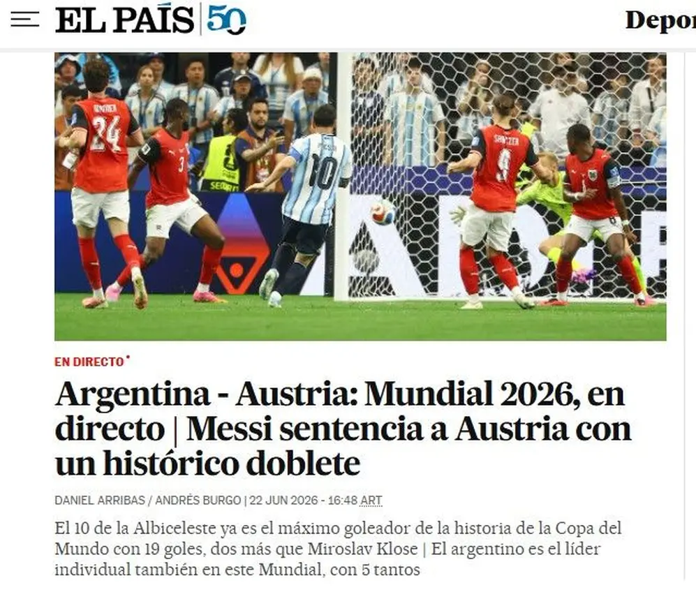 La portada de El País de España