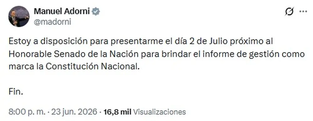 El mensaje de Adorni en el que dijo que está 