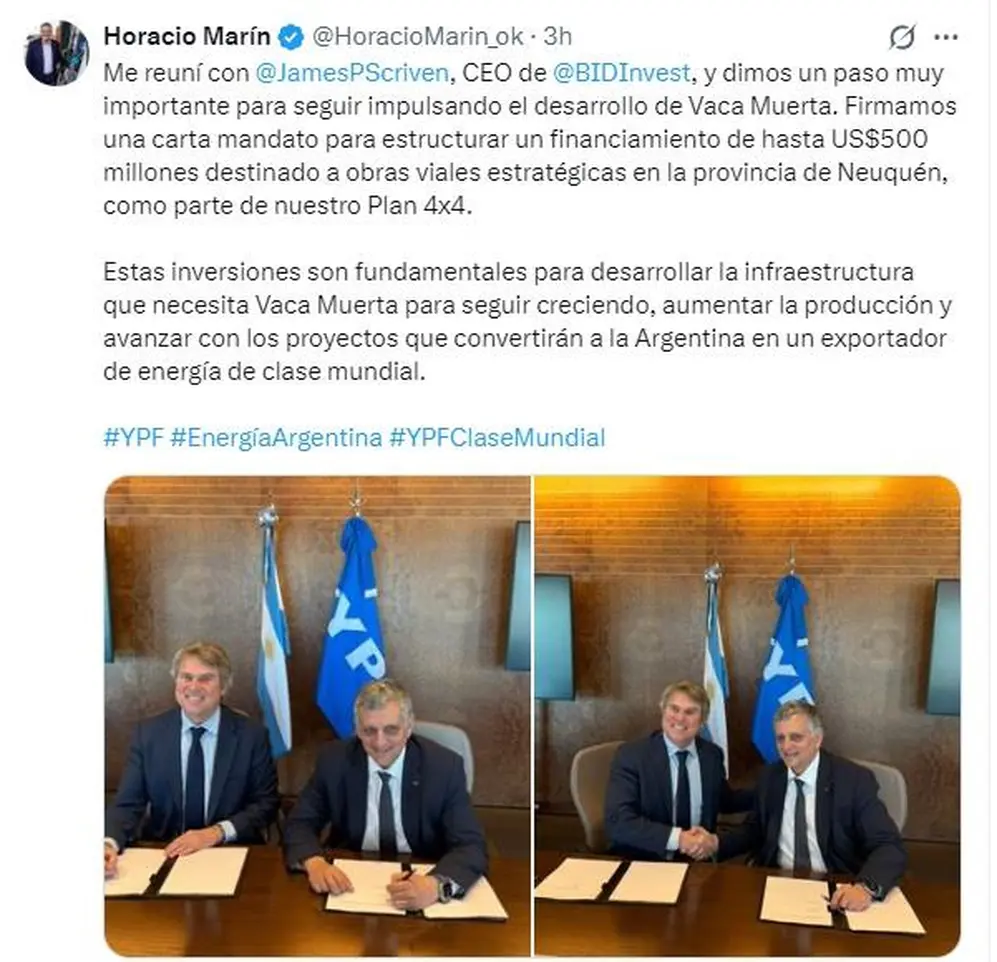El anuncio de Horacio Marin sobre el acuerdo con el BID