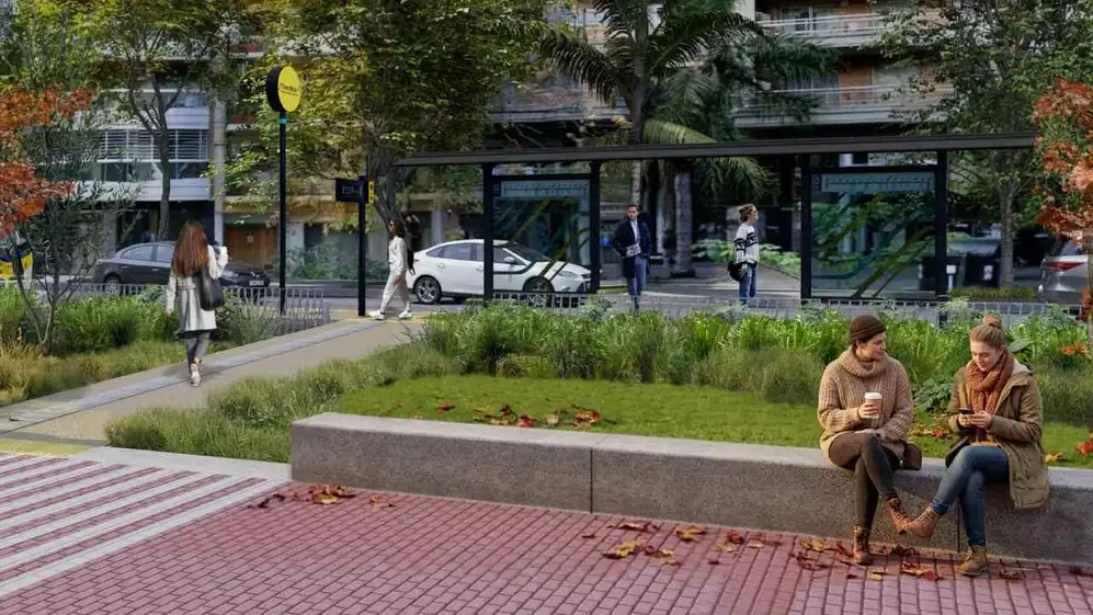 Así se verá una de las paradas del TramBus sobre la Av. Honorio Pueryrredón