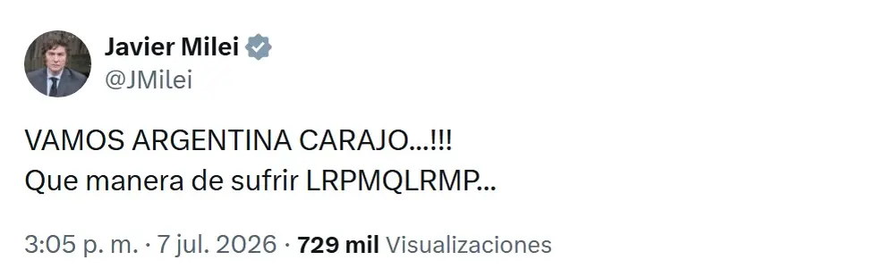 El Presidente reaccionó tras la épica remontada de la Selección argentina ante Egipto.