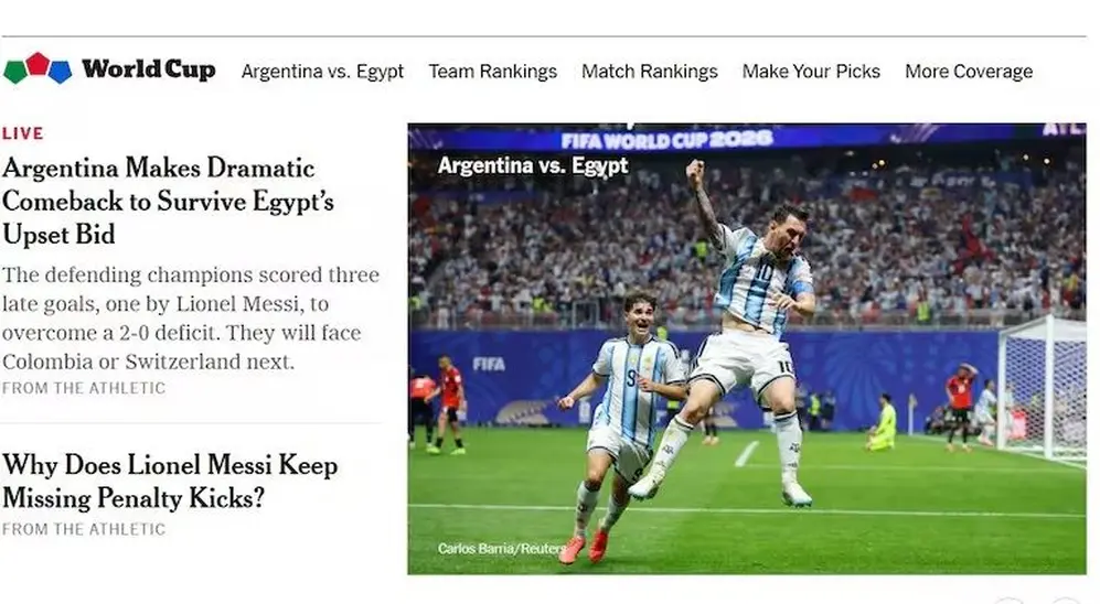 The New York Time utilizó una gran foto de Lionel Messi para ilustrar su portada