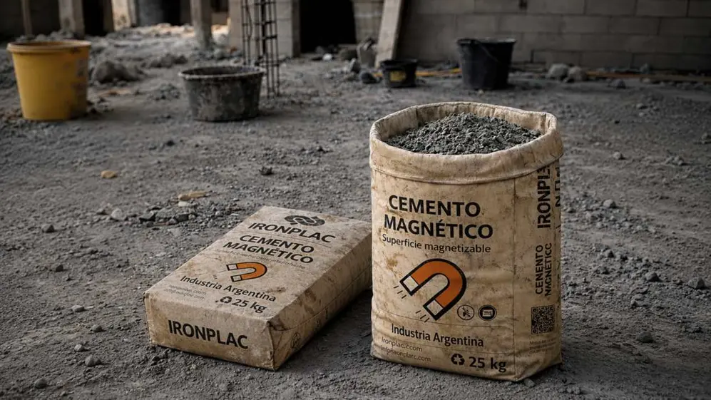Iron Plac se aplica como un revoque fino común y deja la pared preparada para sostener imanes