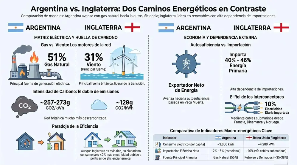 Argentina vs Inglaterra y una comparación de matrices energéticas para la previa futbolera