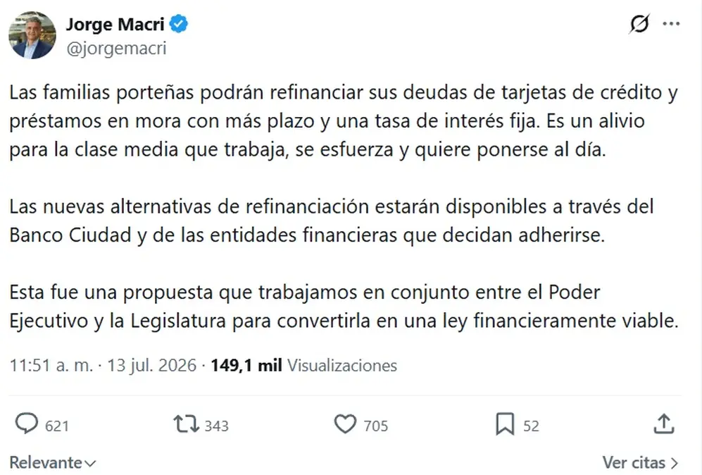 CABA lanza créditos para refinanciar deudas con tasa del 35% y hasta 24 cuotas