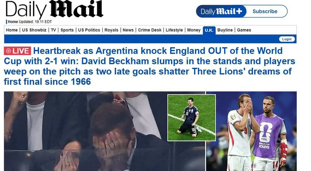 La portada de Daily Mail, con Beckham de un lado, Messi y Kane de otro
