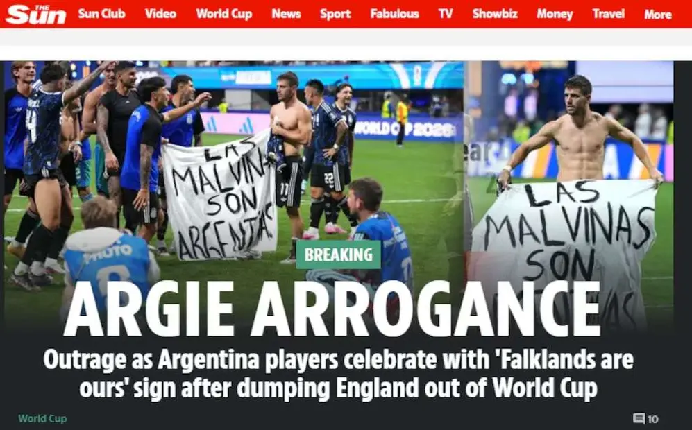 Otra portada de The Sun, que hace referencia a la bandera de las Malvinas