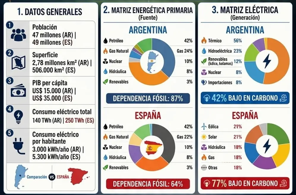 El mundial de la transición energética se juega en las redes eléctricas de Argentina y España