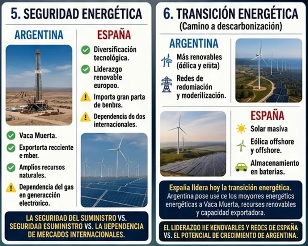 El gas y petróleo de Vaca Muerta son el eje de la matriz argentina, las renovables para la española