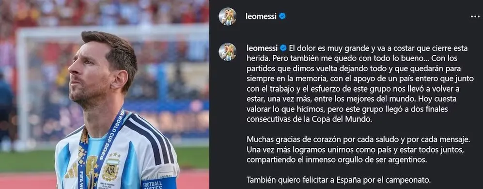 El mensaje de Lionel Messi tras la derrota en la final