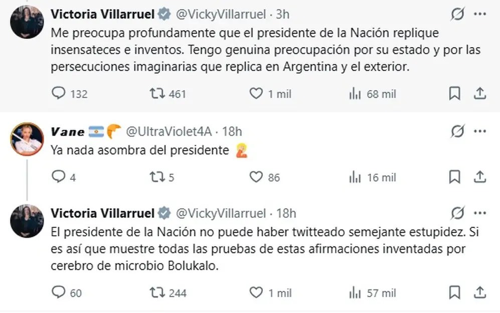 Las respuestas de Villarruel a los tuits de Lilia Lemoine