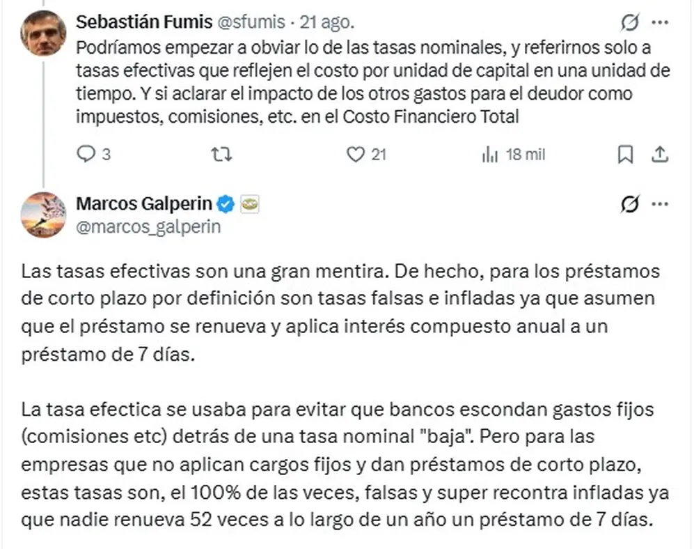 El tuit de Marcos Galperin sobre la forma de informar las tasas