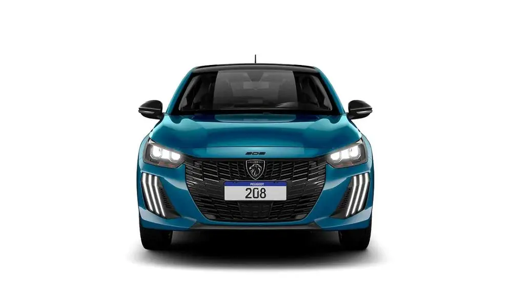Peugeot 208 de frente con fondo blanco. foto oficial.