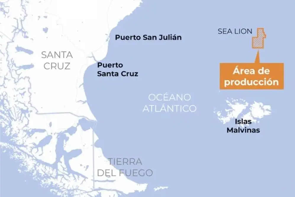 Mapa de Santa Cruz, Tierra del Fuego y las Islas Malvinas detallando donde está Sea Lion