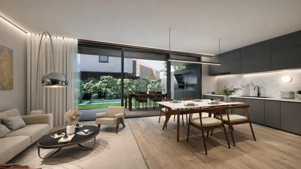 Render del living comedor de una de las casa Magma (Gentileza Narvaez)