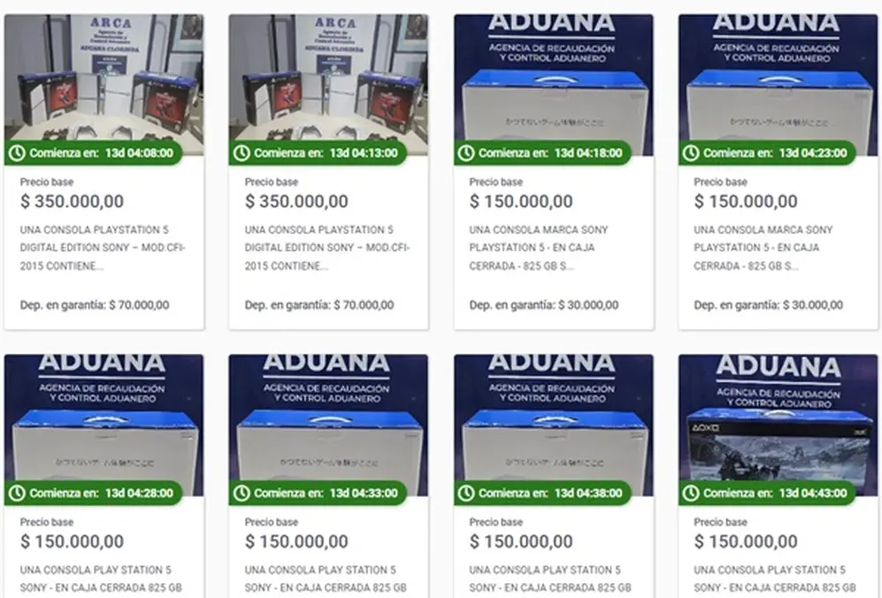 subasta de ARCA de 45 Consolas Playstation 5 desde $150.000