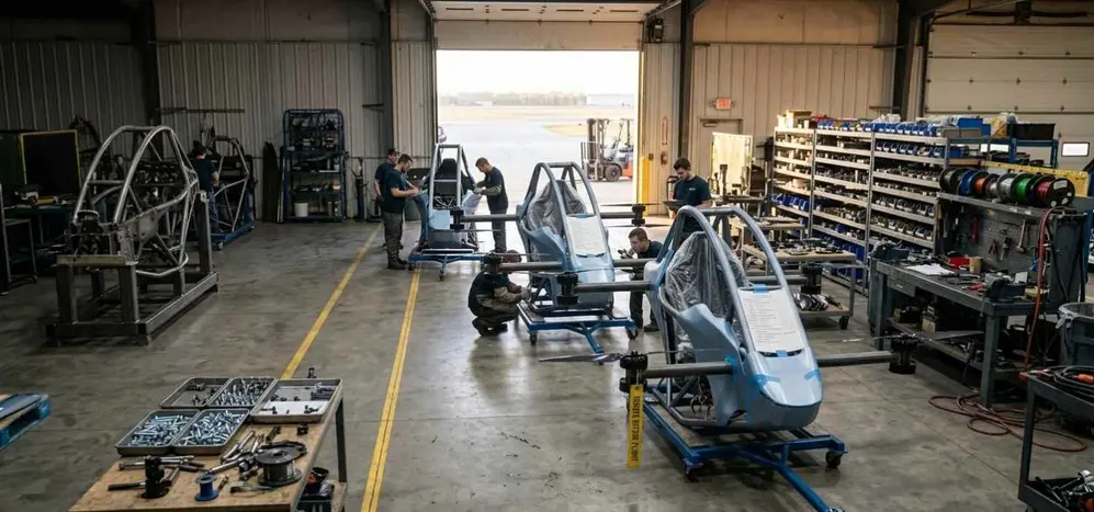 Taller en el que se encuentran varios técnicos arreglando DroneX