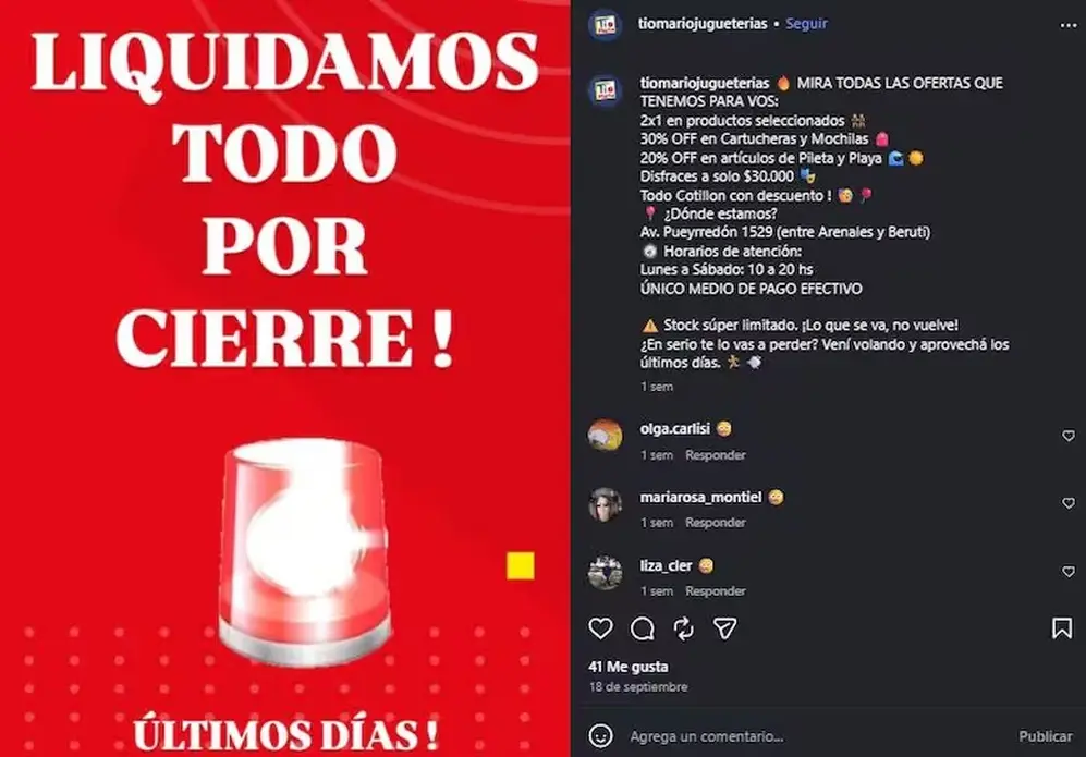 El mensaje de la jugueteria anunciando el cierre