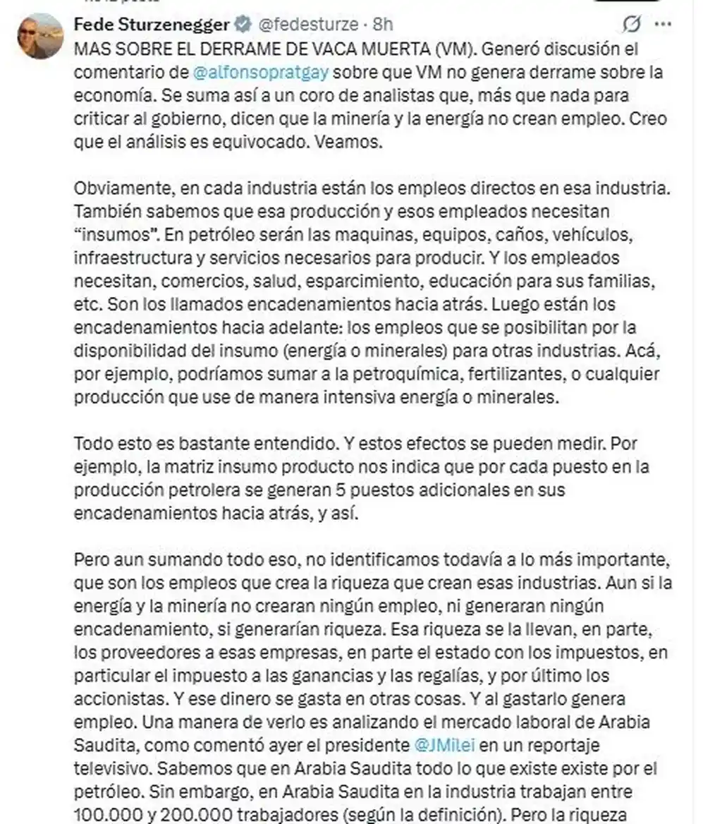 Parte del extenso mensaje de Sturzenegger para responderle a Prat Gay