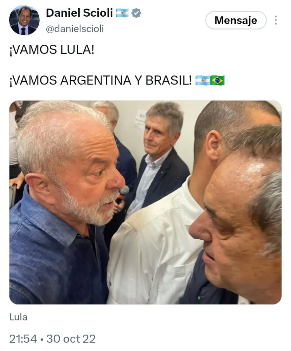 Scioli había apoyado a Lula en la campaña electoral de 2022
