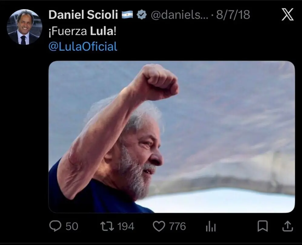 En sus etapas anteriores, Scioli había manifestado su apoyo a Lula