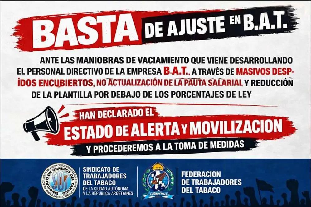 El afiche que difundieron los sindicatos contra la empresa BAT Argentina