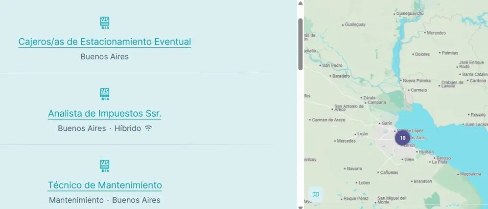 En la página de talentos de IRSA se encuentra el listado con los puestos que busca cubrir