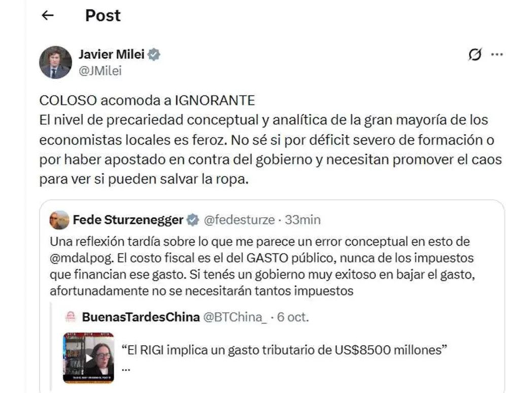 El presidente Javier Milei atacó a la economista Marina Dal Poggeto.
