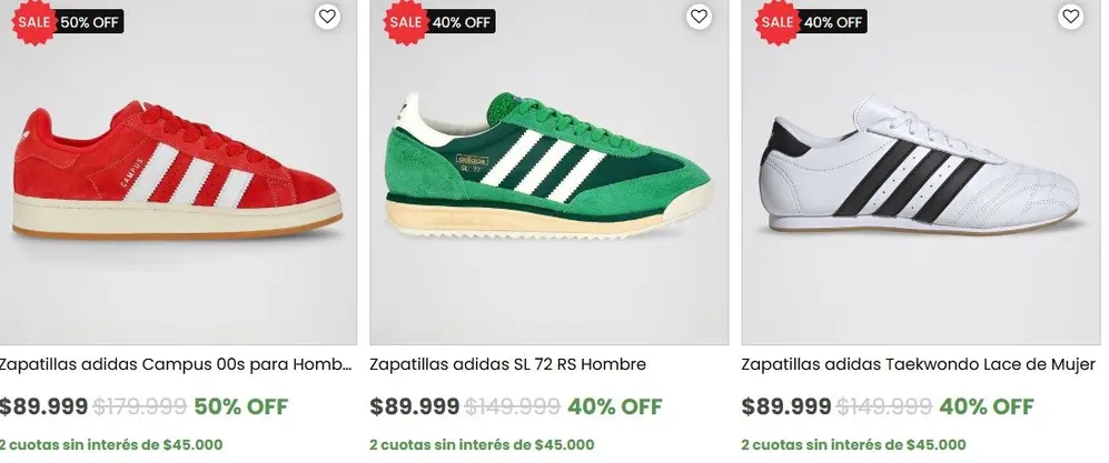 Algunos modelos de zapatillas Adidas con precios y descuentos