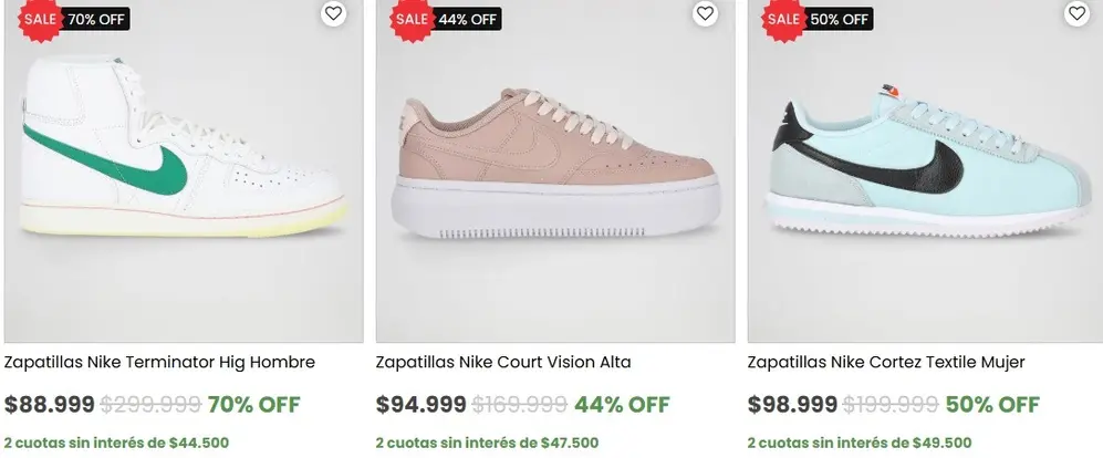 Algunos modelos de zapatillas Nike con precios y descuentos