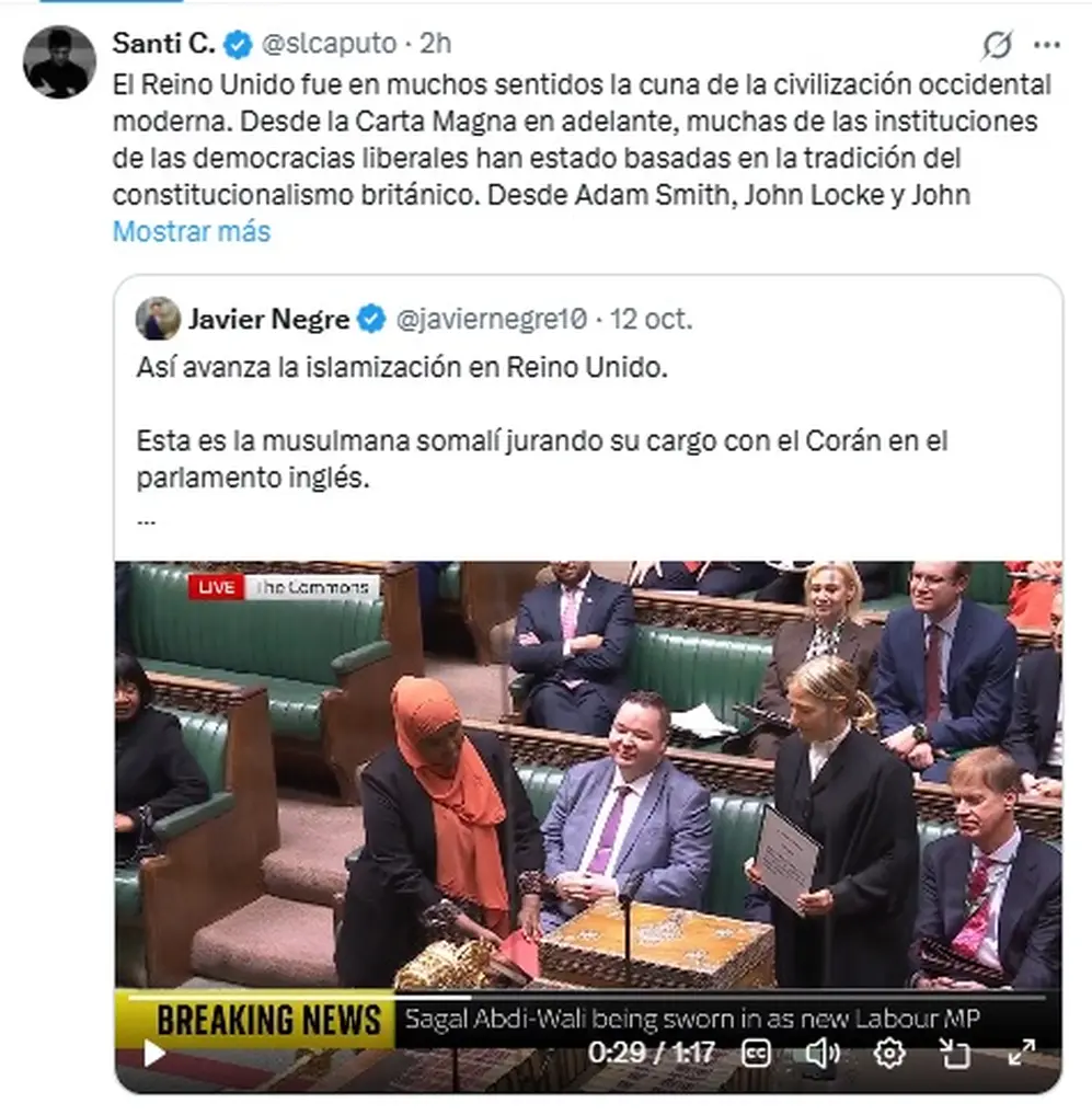 Santiago Caputo comparte un video del parlamento inglés