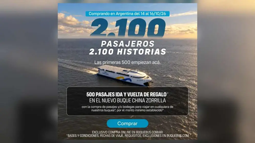 Buquebus sortea 500 pasajes ida y vuelta en su nuevo buque China Zorrilla